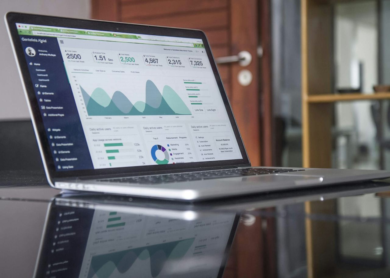 Performance analytics charts on a laptop screen